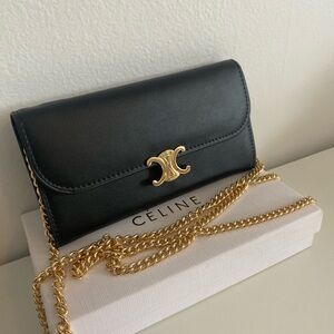 Celine Black Clutch with Gold Chain